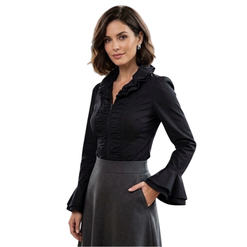 Helen Ainson Bell Sleeve Blouse Sz S Black Goth Romantic Edgy Elegance Victorian